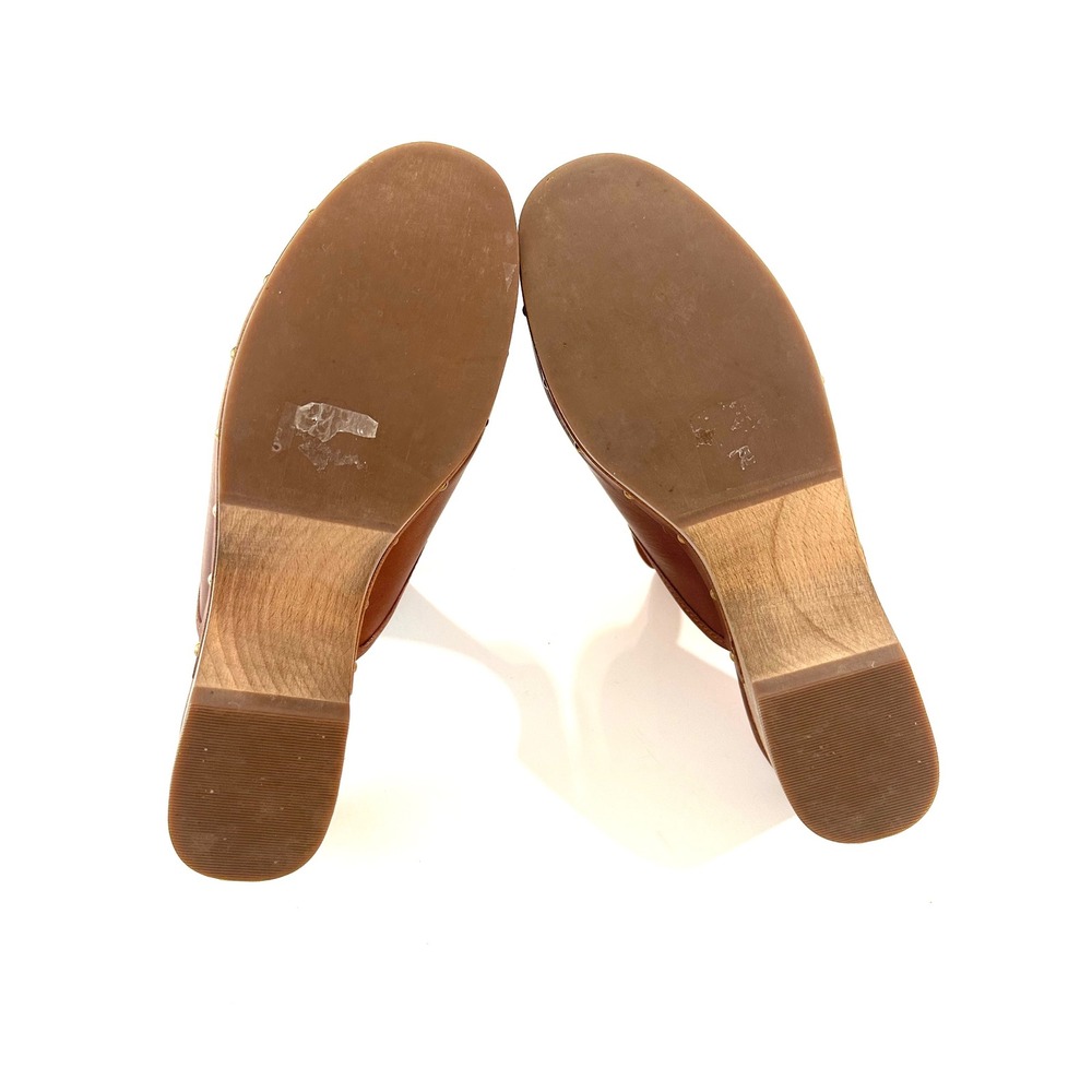 J.Crew‎ Boho Leather Clogs Tan Brown Gold Studded Mule Block Heel AQ675 Size 6.5 - Picture 5 of 7